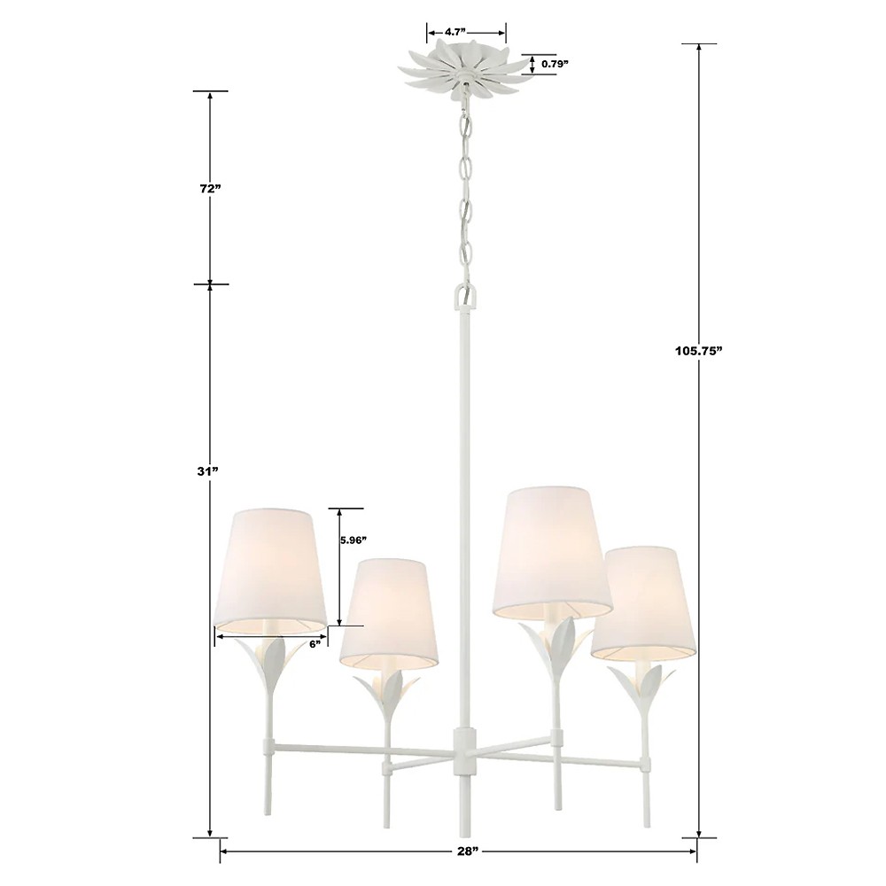 Liora Updated Traditional White Silk Shade Matte White Chandelier|