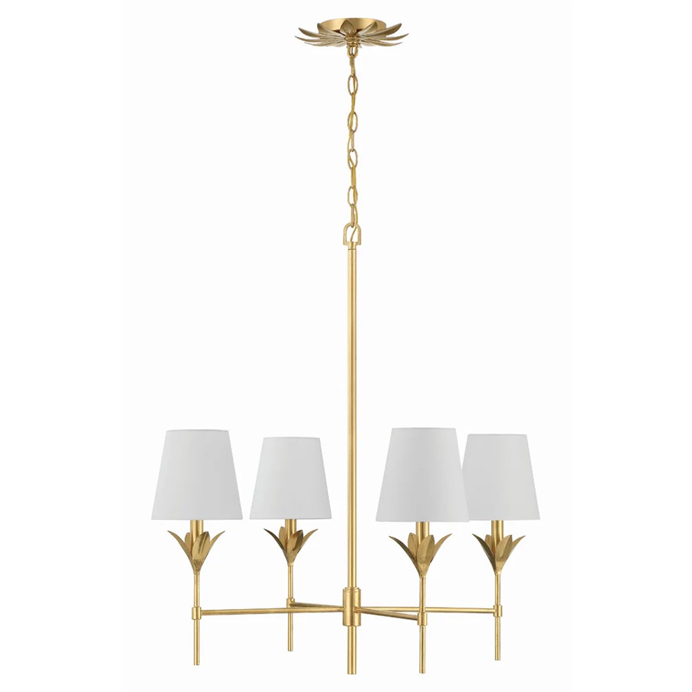 Liora Updated Traditional White Silk Shade Antique Gold Chandelier|