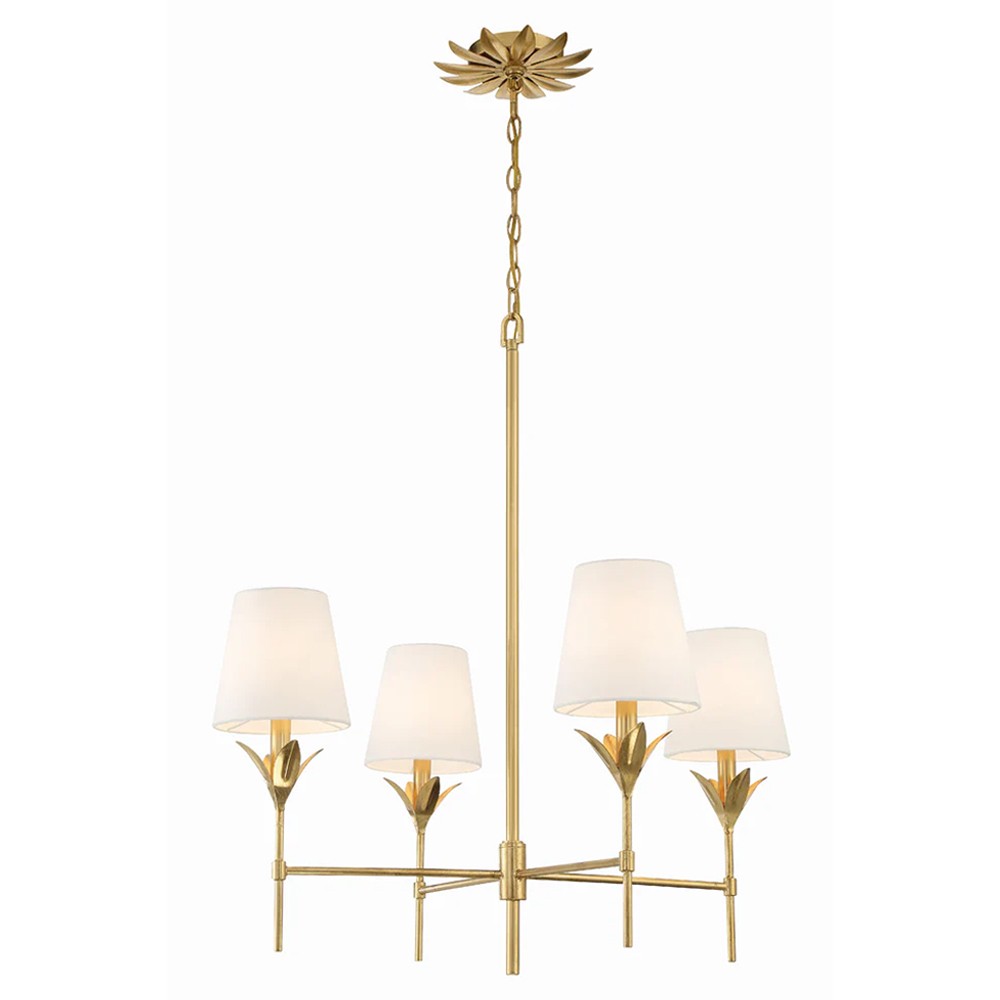 Liora Updated Traditional White Silk Shade Antique Gold Chandelier|