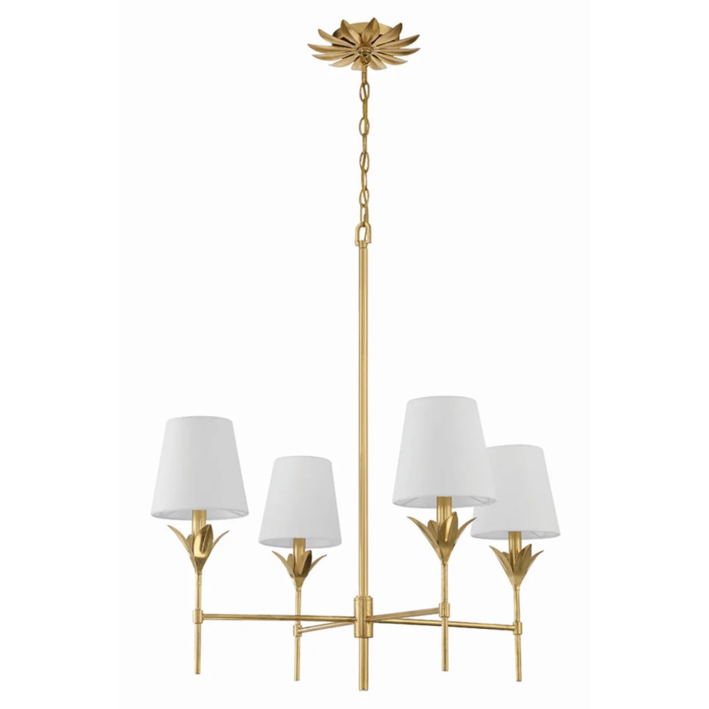 Liora Updated Traditional White Silk Shade Antique Gold Chandelier|