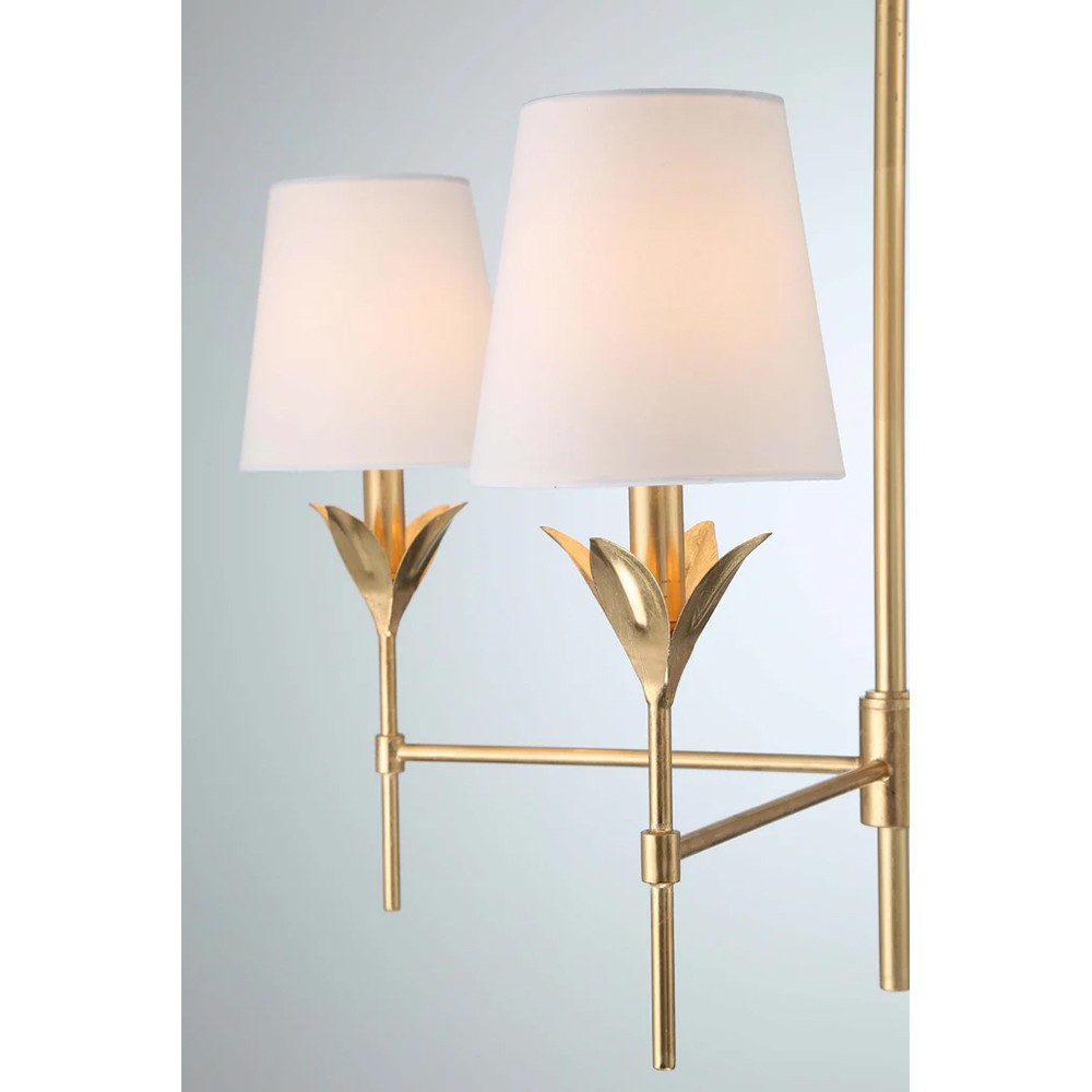 Liora Updated Traditional White Silk Shade Antique Gold Chandelier|