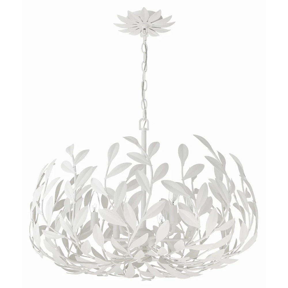 Liora Updated Traditional Matte White Leaf Steel 6 Light Chandelier|