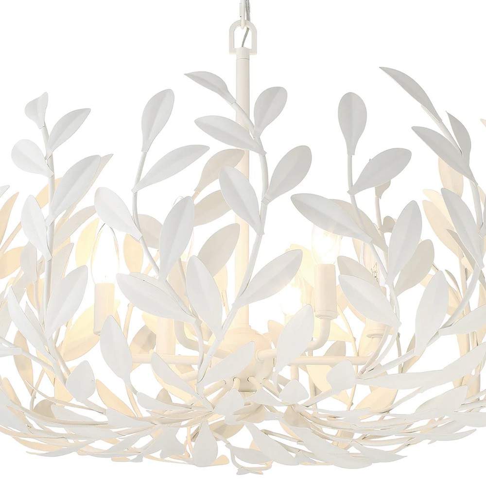 Liora Updated Traditional Matte White Leaf Steel 6 Light Chandelier|