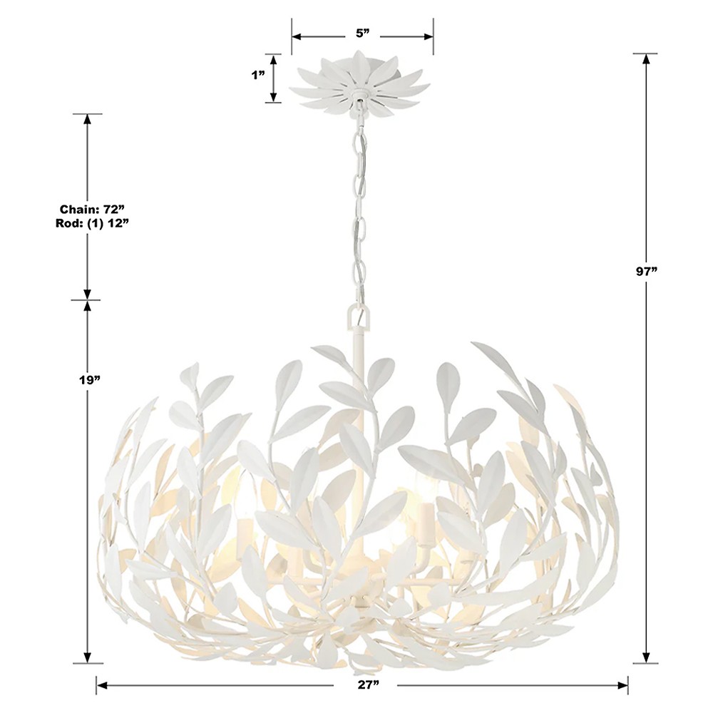 Liora Updated Traditional Matte White Leaf Steel 6 Light Chandelier|