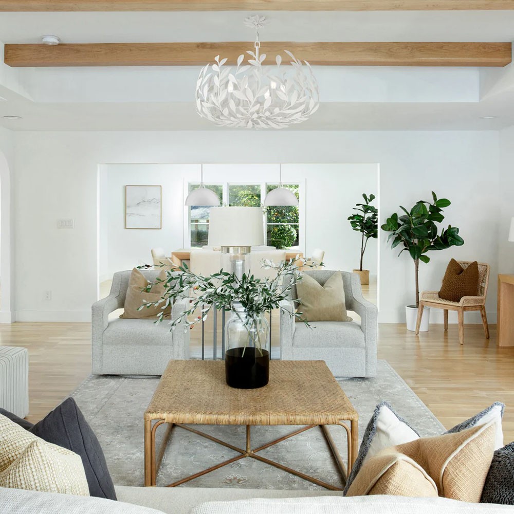 Liora Updated Traditional Matte White Leaf Steel 6 Light Chandelier|