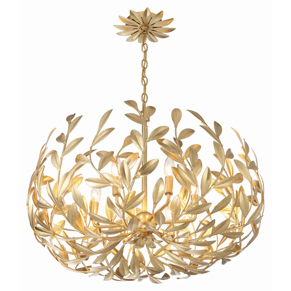 Liora Updated Traditional Antique Gold Leaf Steel 6 Light Chandelier|