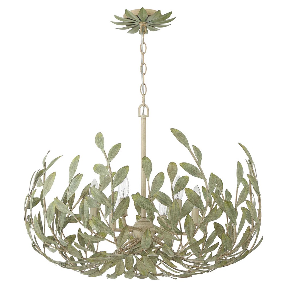 Liora Updated Traditional Champagne Green Leaf Steel 6 Light Chandelier|