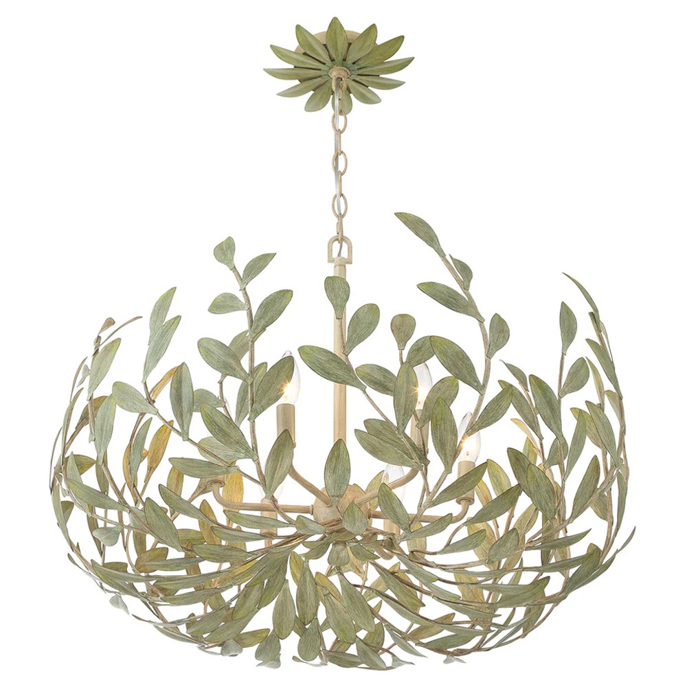 Liora Updated Traditional Champagne Green Leaf Steel 6 Light Chandelier|