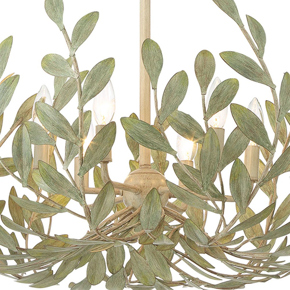 Liora Updated Traditional Champagne Green Leaf Steel 6 Light Chandelier|