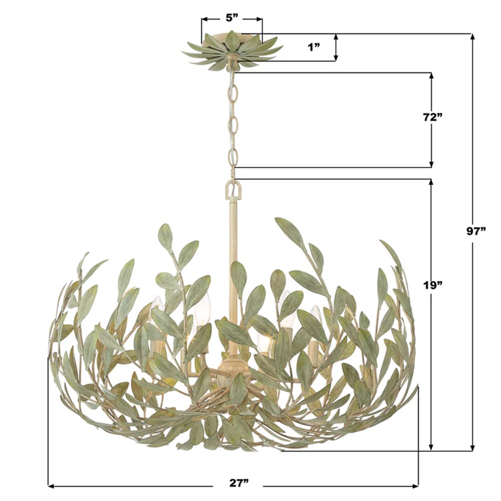 Liora Updated Traditional Champagne Green Leaf Steel 6 Light Chandelier|