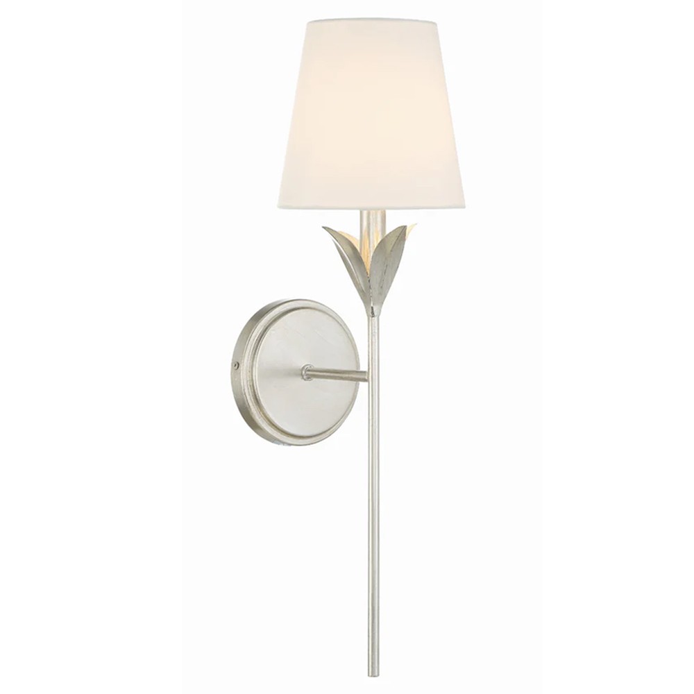 Liora Traditional White Silk Shade Antique Silver 1 Light Wallchiere Sconce|
