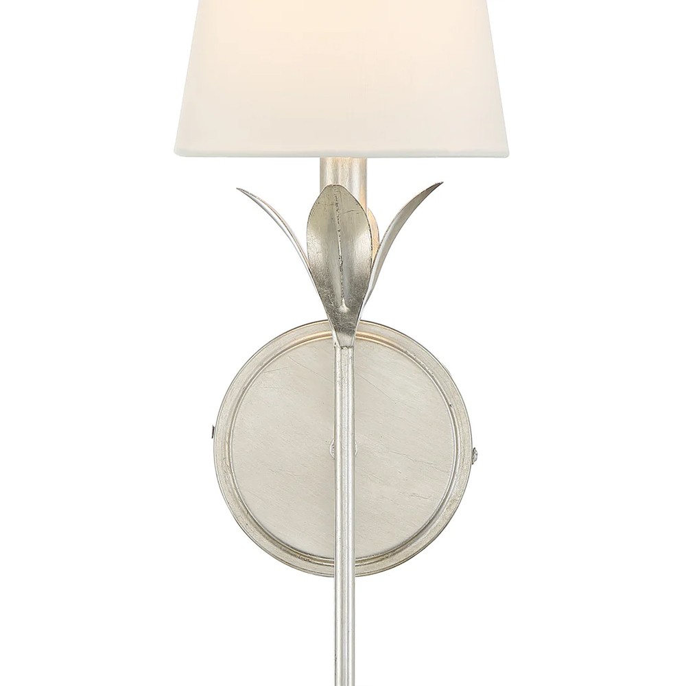 Liora Traditional White Silk Shade Antique Silver 1 Light Wallchiere Sconce|