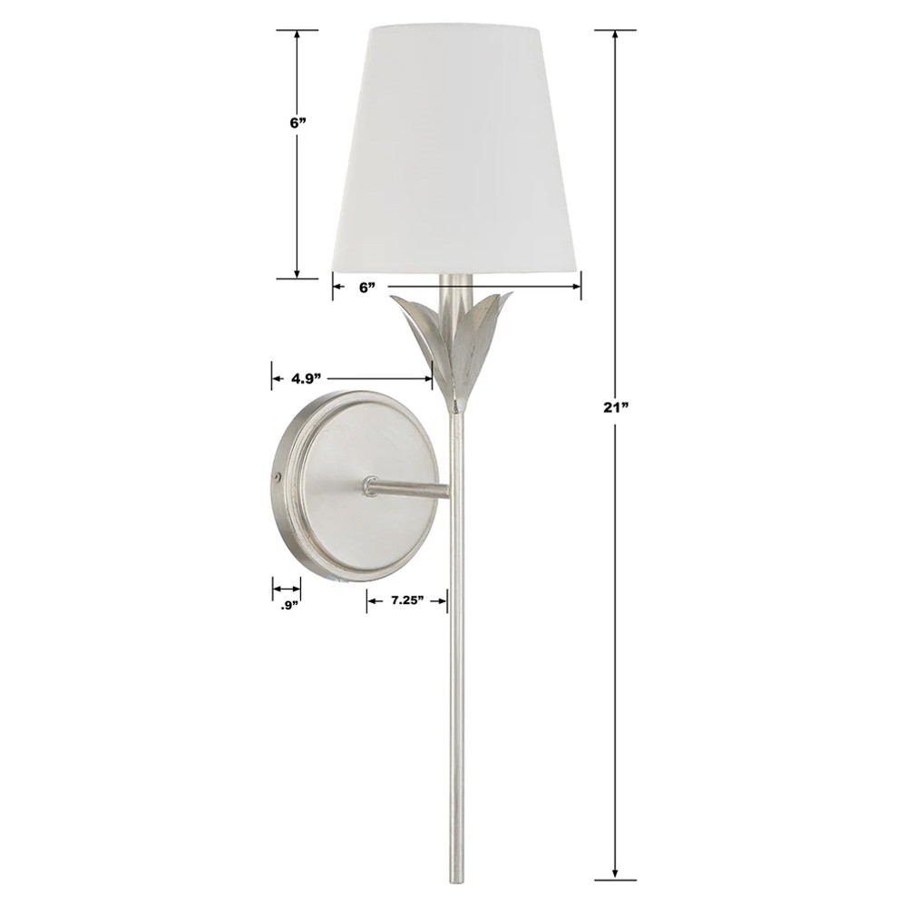 Liora Traditional White Silk Shade Antique Silver 1 Light Wallchiere Sconce|