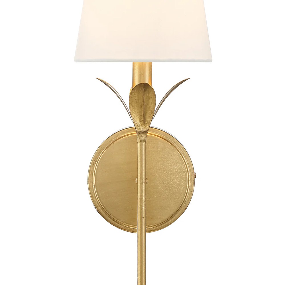 Liora Traditional White Silk Shade Antique Gold 1 Light Wallchiere Sconce|