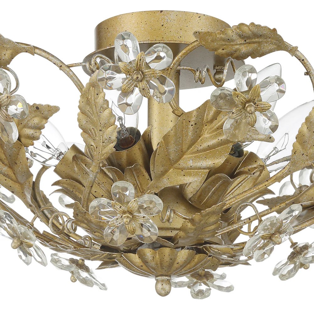 Elysia French Country Gold Leaf Crystal Floral Semi Flush Mount|