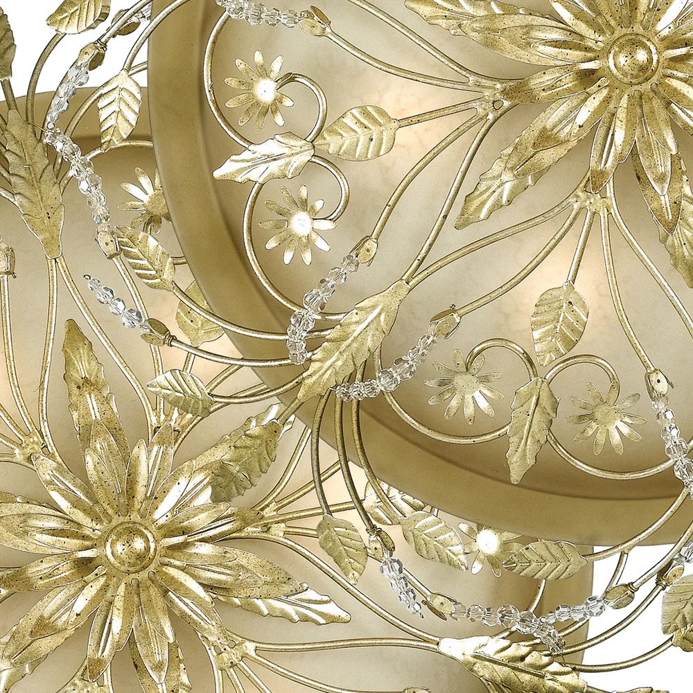 Elysia French Country Gold Leaf Crystal Floral Semi Flush Mount|