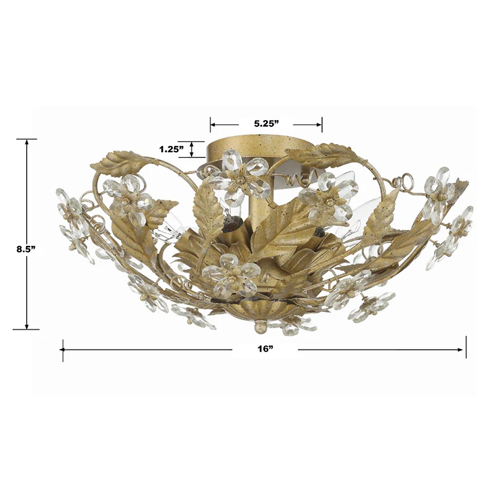 Elysia French Country Gold Leaf Crystal Floral Semi Flush Mount|