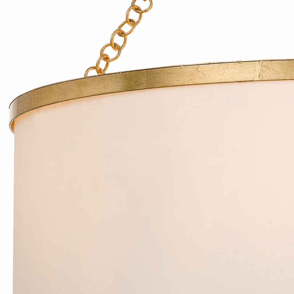 Liora Updated Traditional White Silk Drum Shade Antique Gold 6 Light Chandelier|