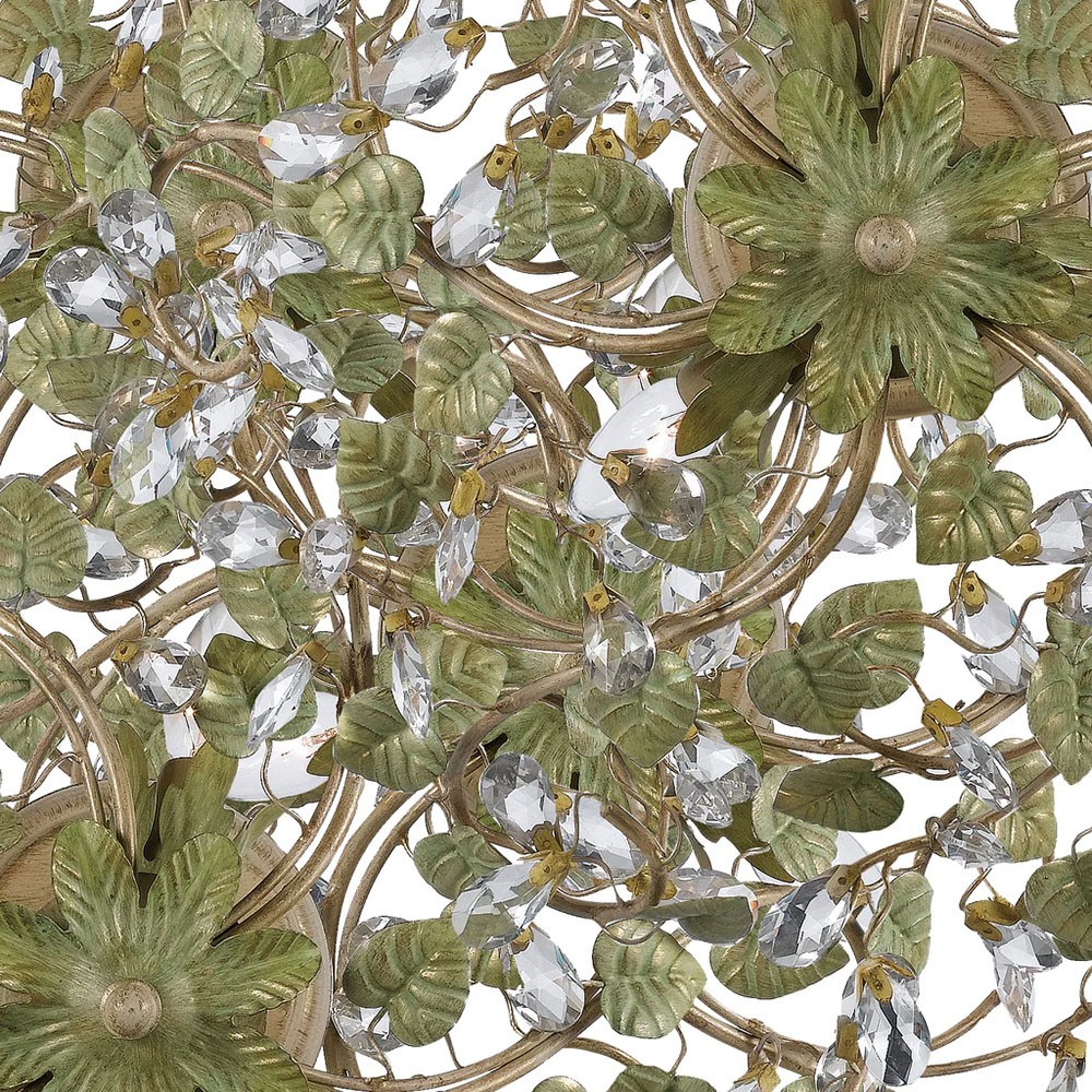 Ava French Country Champagne Green Leaf Crystal Semi Flush Mount|