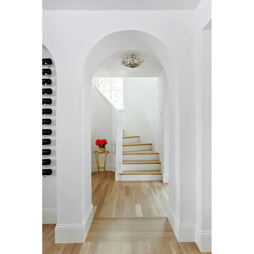 Ava French Country Champagne Green Leaf Crystal Semi Flush Mount|