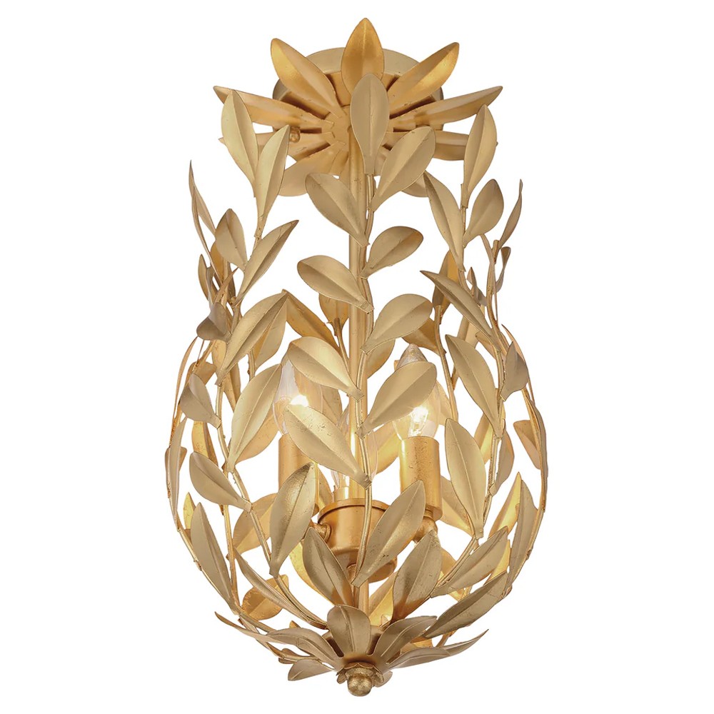 Liora Updated Traditional Antique Gold Leaf Steel 3 Light Semi Flush Mount|
