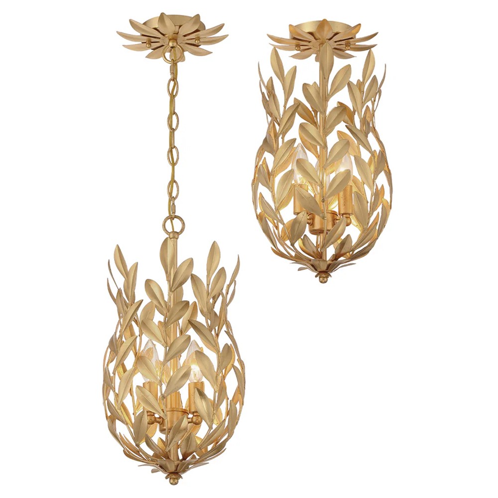 Liora Updated Traditional Antique Gold Leaf Steel 3 Light Semi Flush Mount|