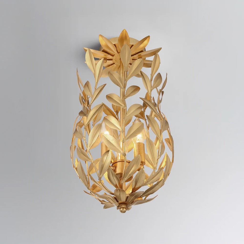 Liora Updated Traditional Antique Gold Leaf Steel 3 Light Semi Flush Mount|