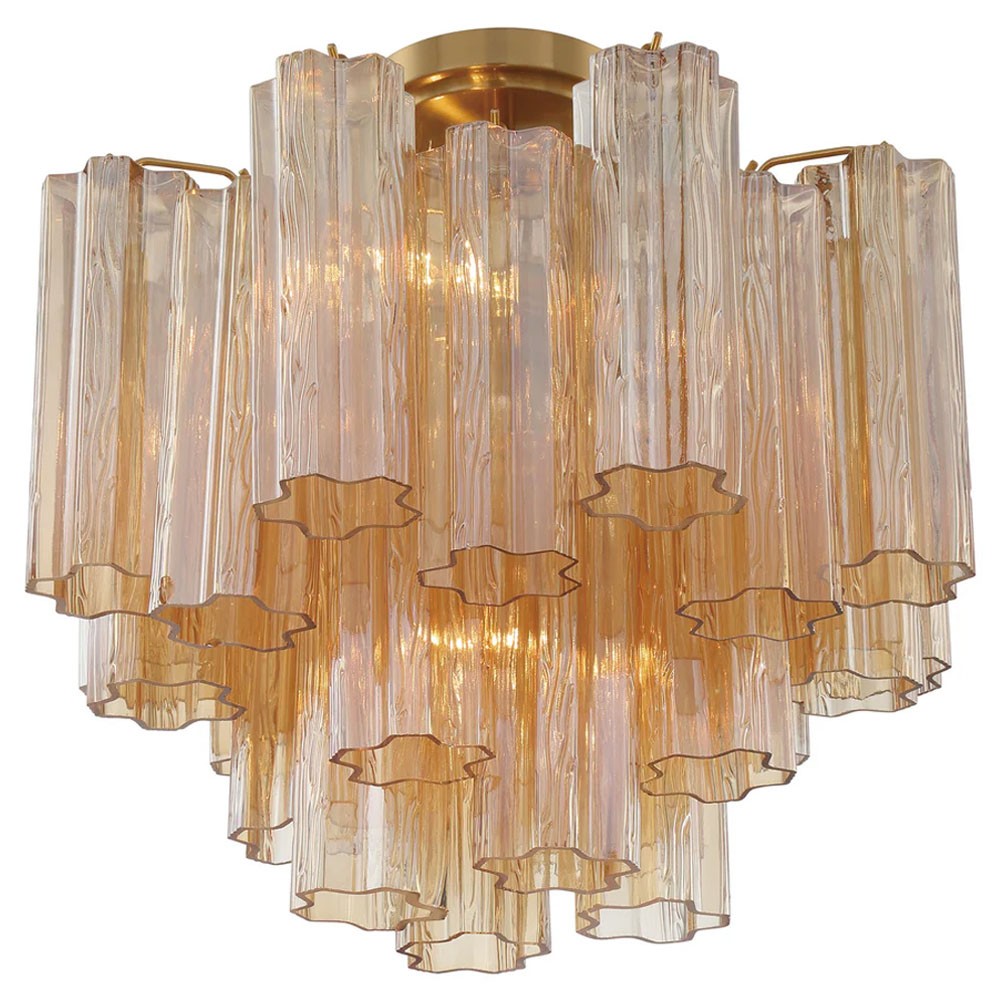 Corin Updated Traditional Amber Glass Aged Brass 4 Light Semi Flush Mount|