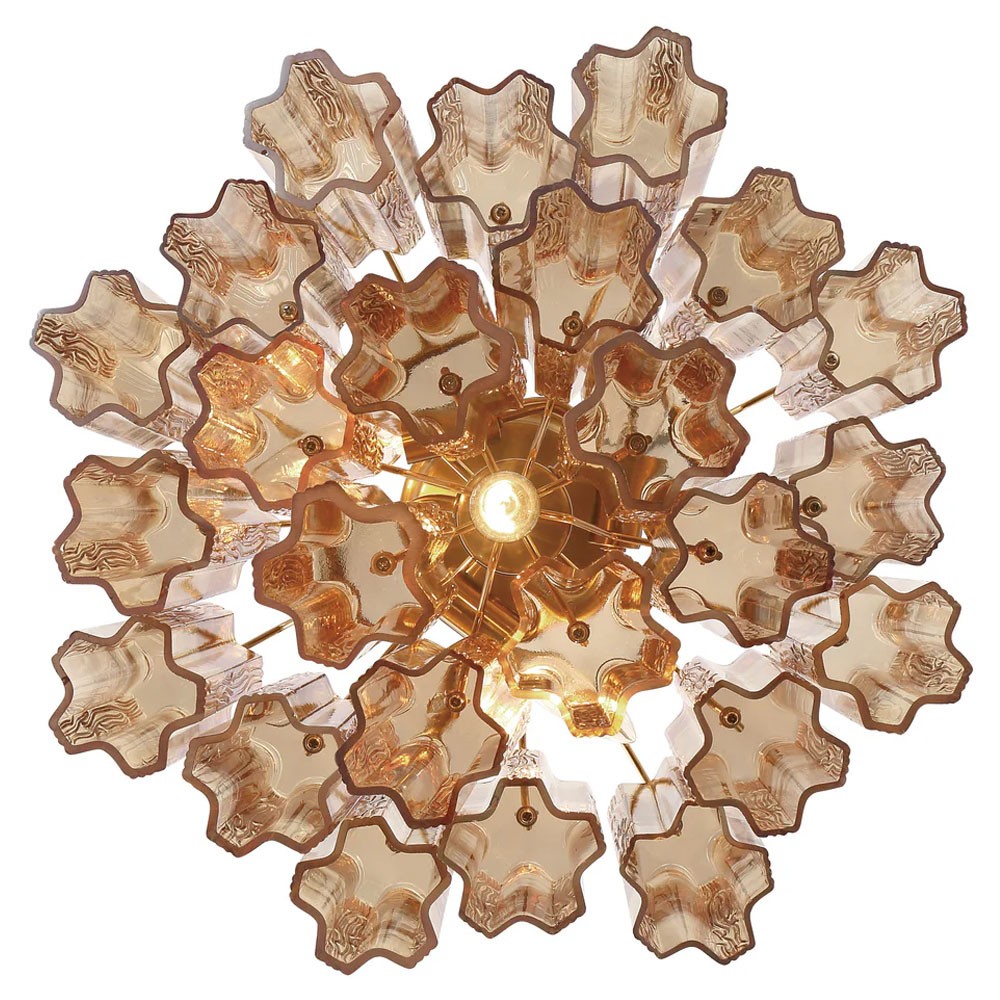 Corin Updated Traditional Amber Glass Aged Brass 4 Light Semi Flush Mount|