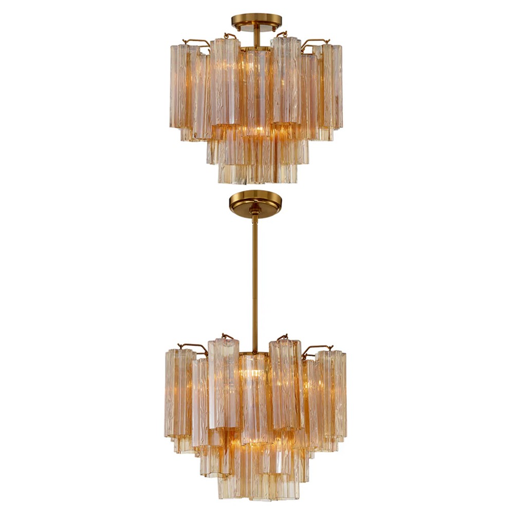 Corin Updated Traditional Amber Glass Aged Brass 4 Light Semi Flush Mount|
