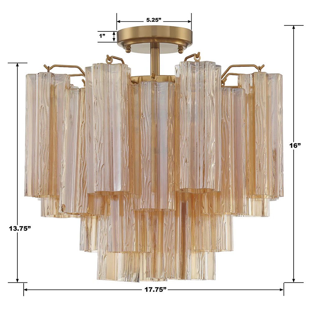 Corin Updated Traditional Amber Glass Aged Brass 4 Light Semi Flush Mount|