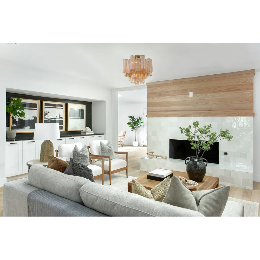 Corin Updated Traditional Amber Glass Aged Brass 4 Light Semi Flush Mount|