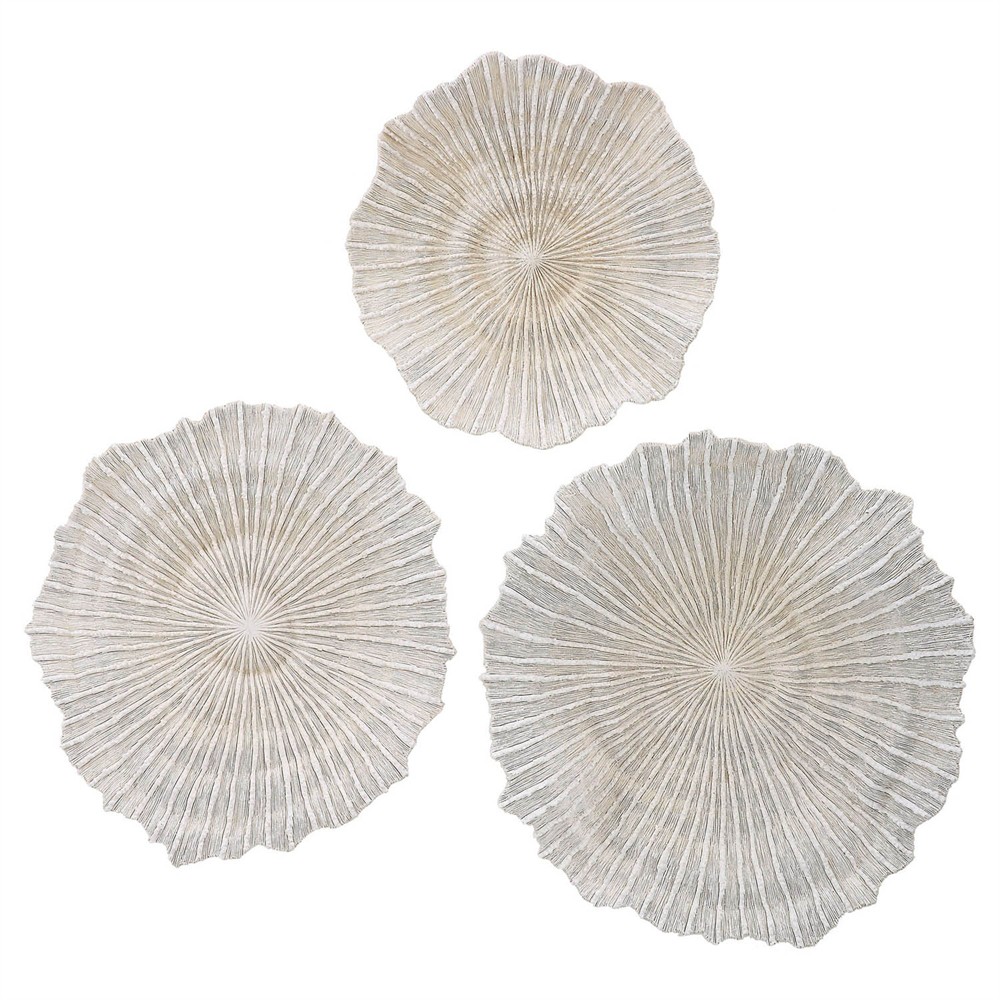 Kaelin Coastal Beach White Coral Textured Wall Decor - Set of 3|