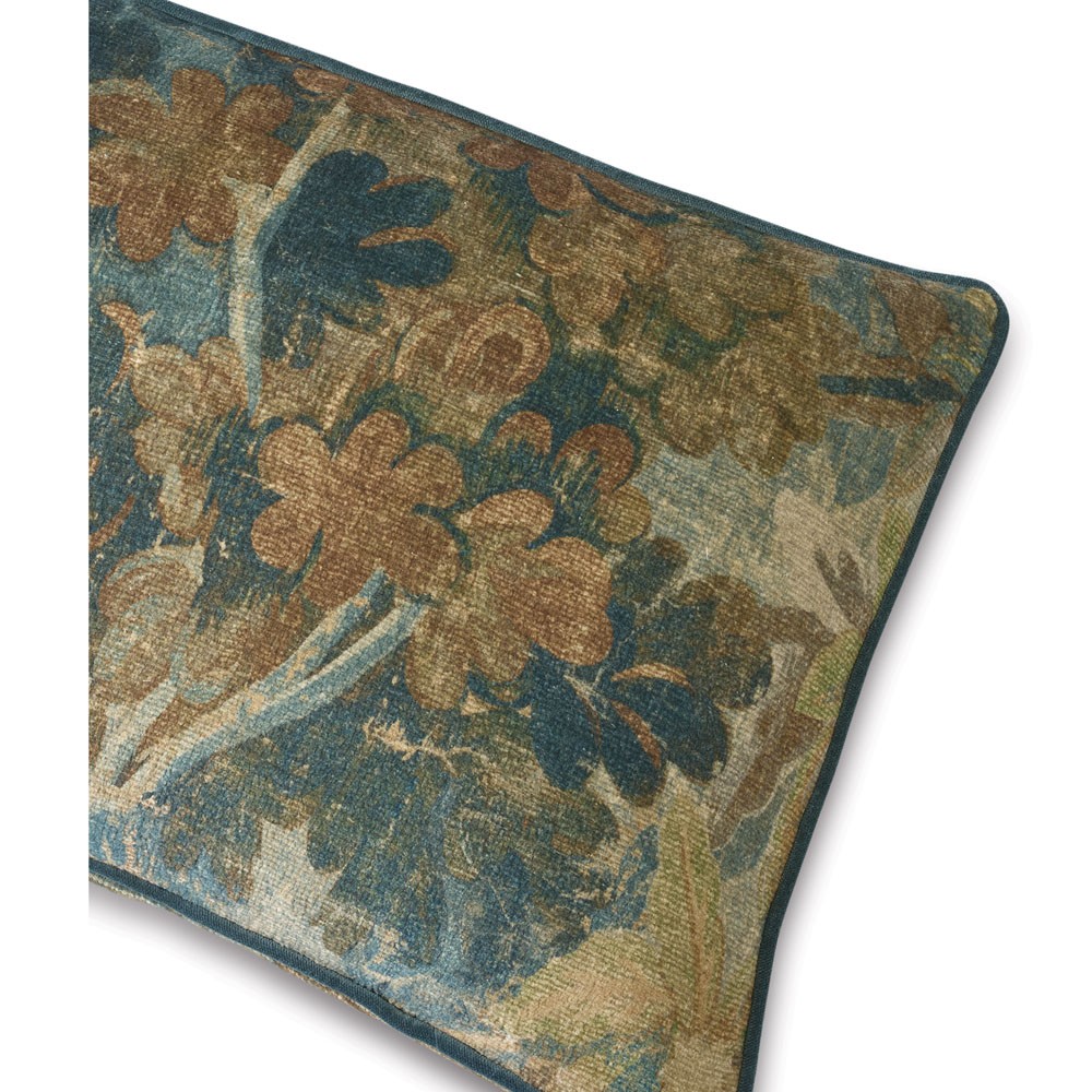 Valeria Verdant Tapestry Printed Velvet Lumbar Pillow - 15x23|