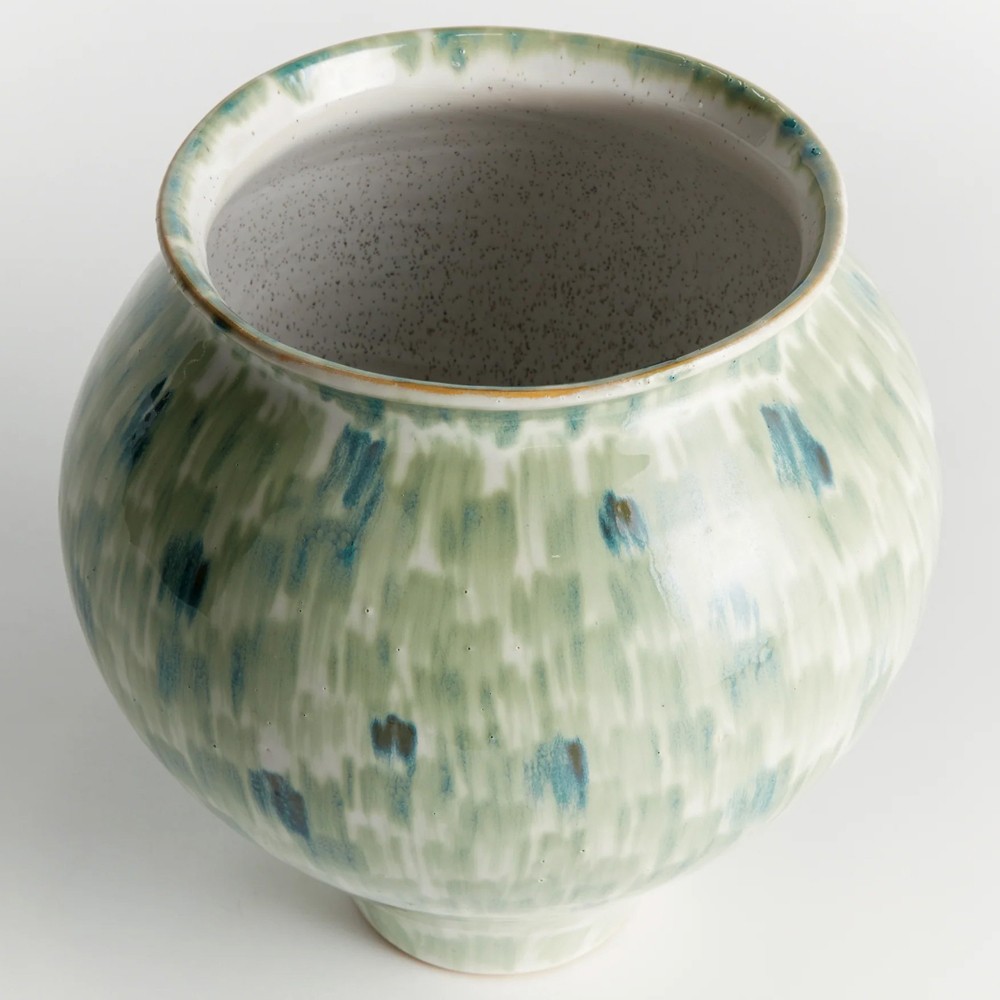 Luka Coastal Green Stoneware Round Decorative Table Vase - Small|