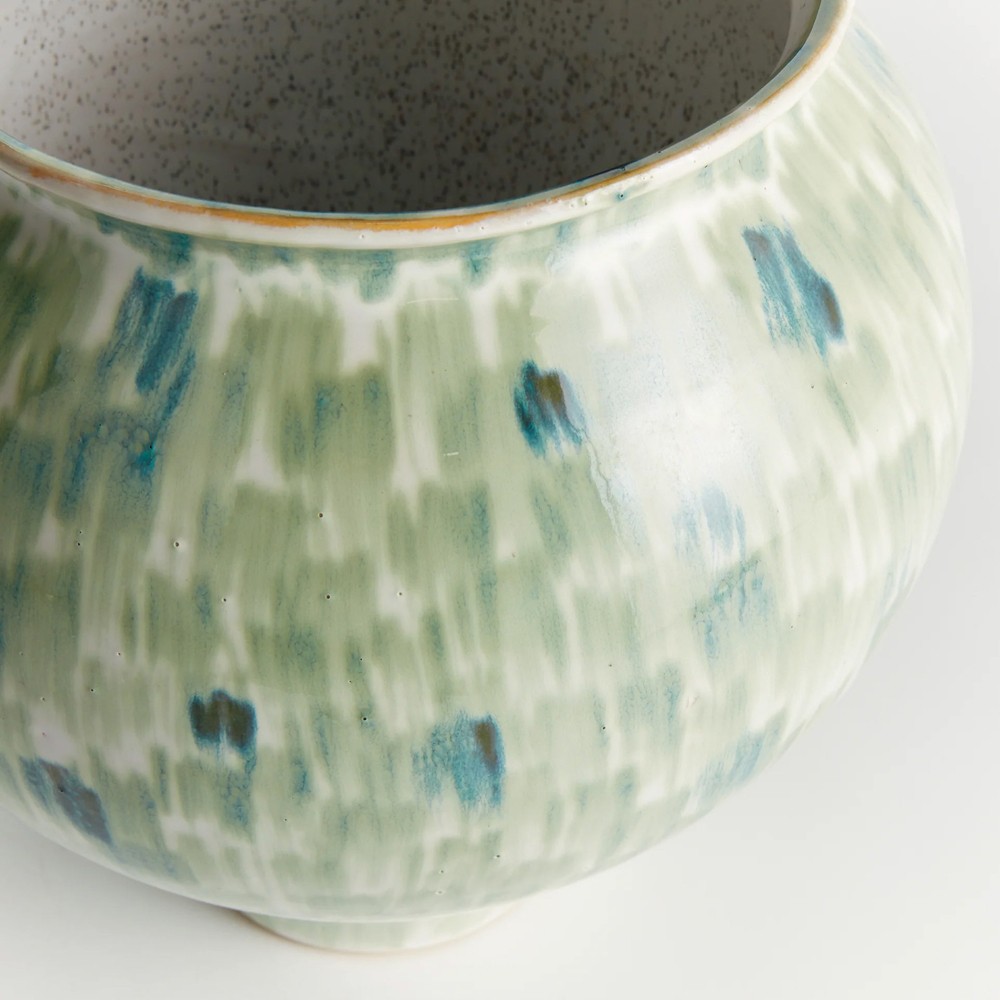 Luka Coastal Green Stoneware Round Decorative Table Vase - Small|