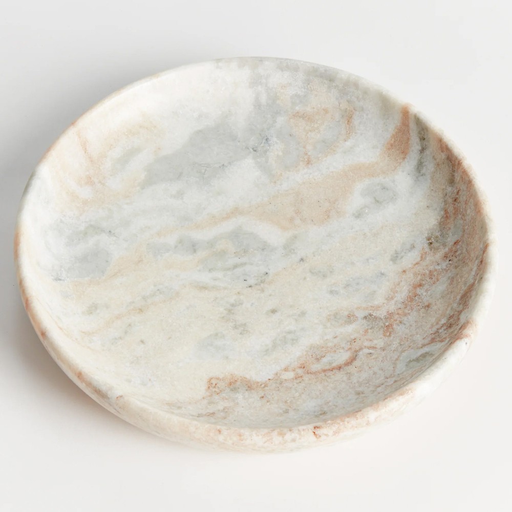Elysia Updated Traditional Matte Brown Marble Round Decorative Tray|