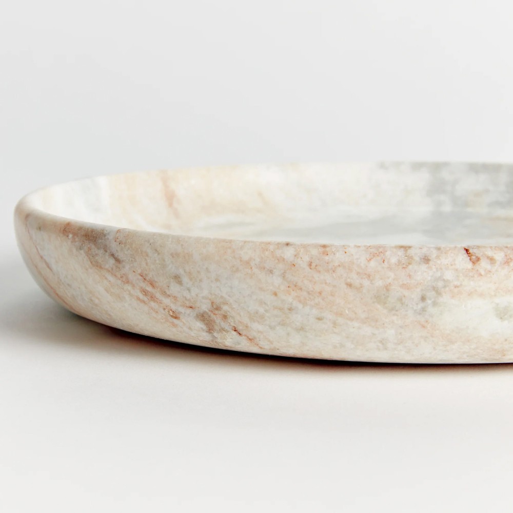 Elysia Updated Traditional Matte Brown Marble Round Decorative Tray|