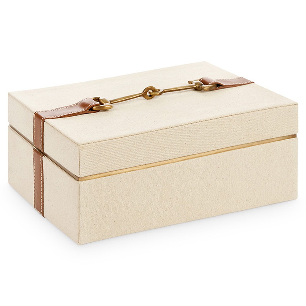Buckley Traditional Tan Leather Natural Canvas Rectangular Decorative ...