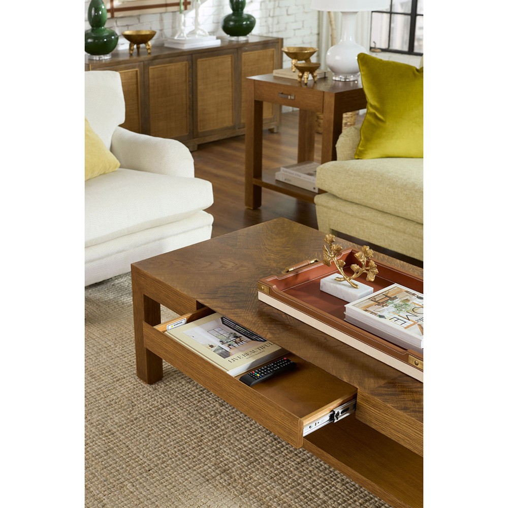 Toulon Traditional Tan Leather Natural Canvas Rectangular Decorative Tray|