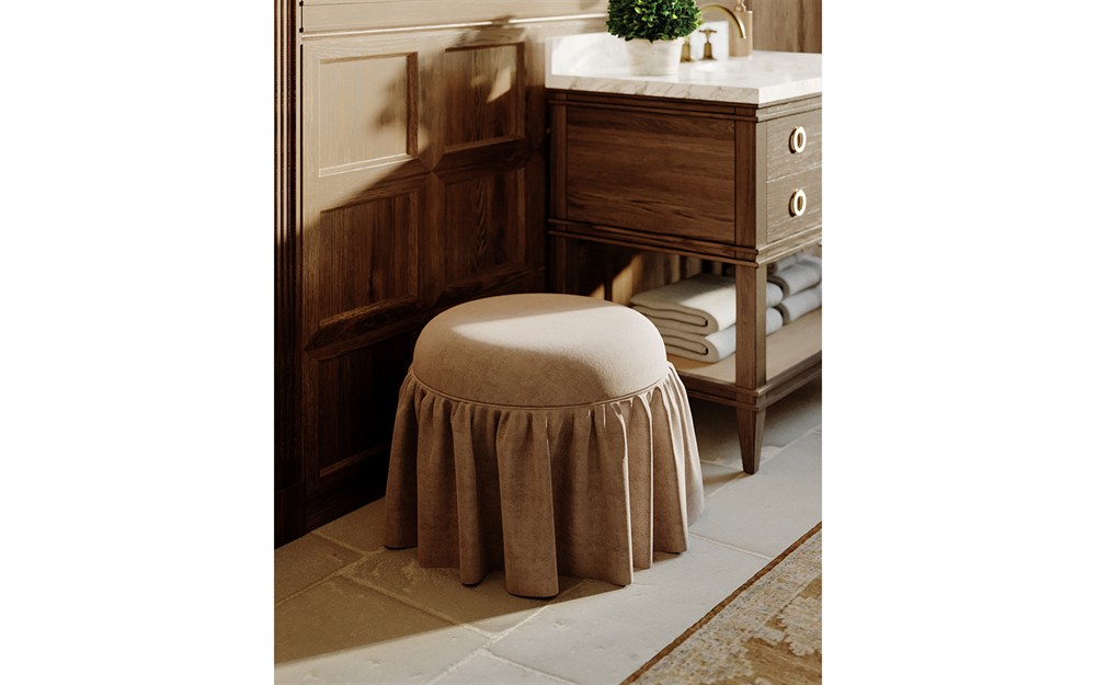 Rochelle Honeycomb Linen Skirted Ottoman|