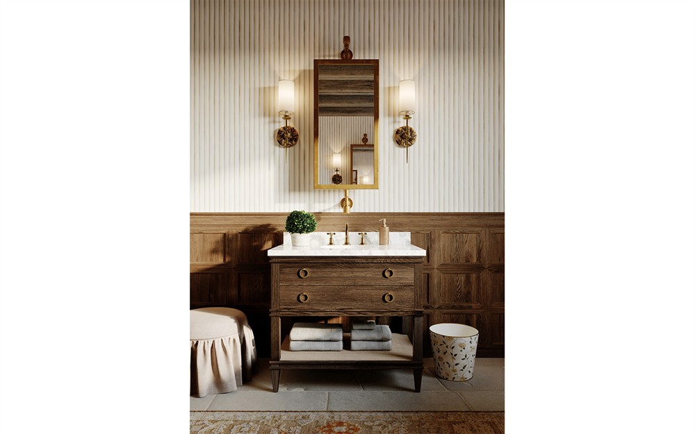 Rochelle Honeycomb Linen Skirted Ottoman|