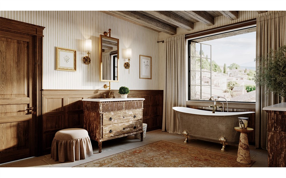 Rochelle Honeycomb Linen Skirted Ottoman|