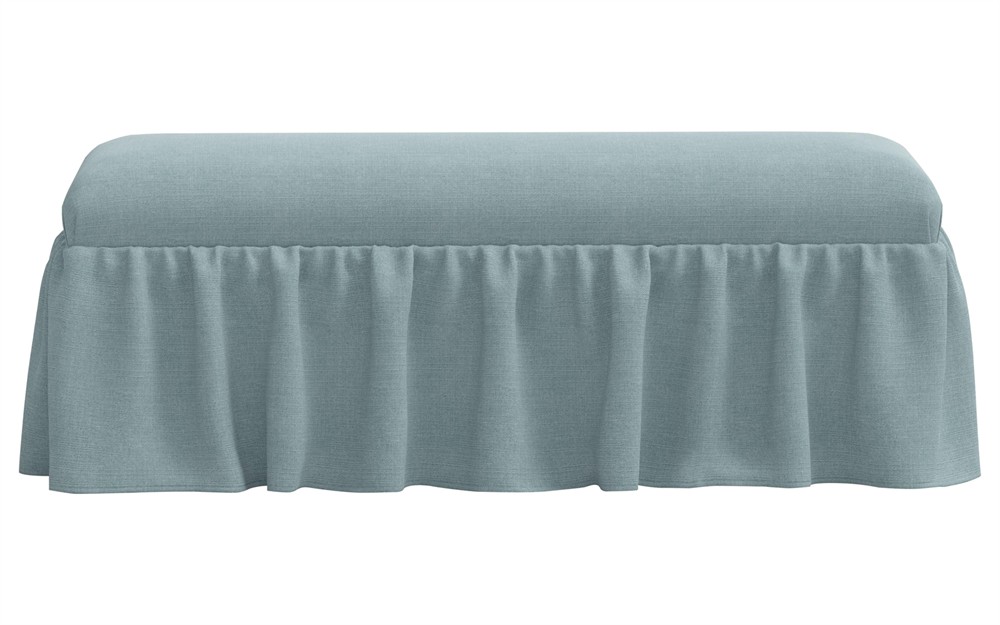 Wyndell Calm Sea Textured Skirted Bench | Kathy Kuo Home