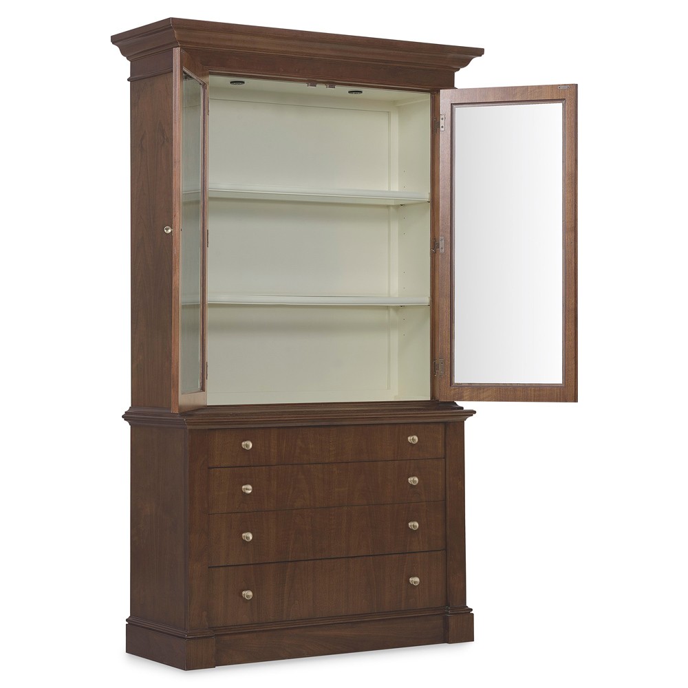 Alaine Updated Traditional Brown Walnut Wood Display Cabinet|