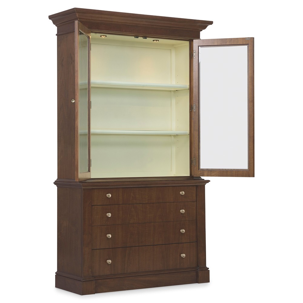 Alaine Updated Traditional Brown Walnut Wood Display Cabinet|