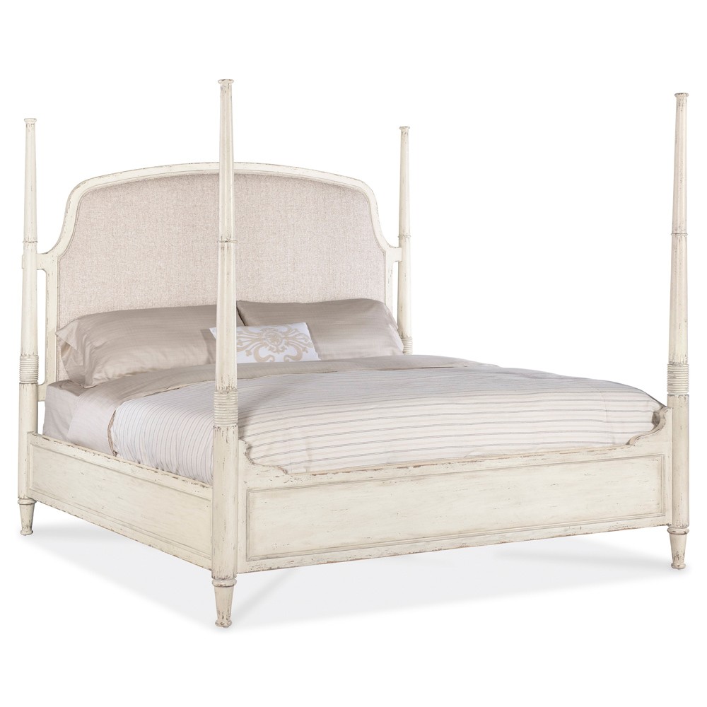 Asher French Country Beige Performance White Oak Four Poster Bed - King|