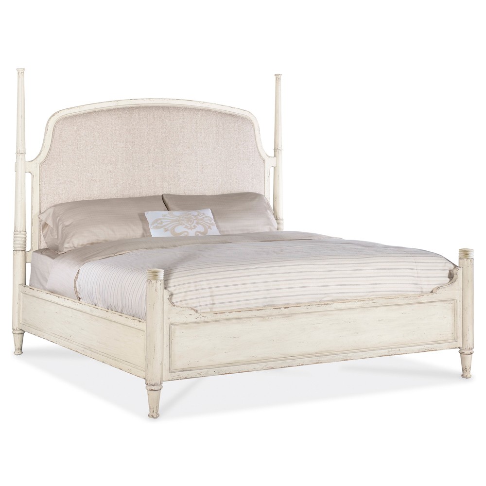 Asher French Country Beige Performance White Oak Four Poster Bed - King|
