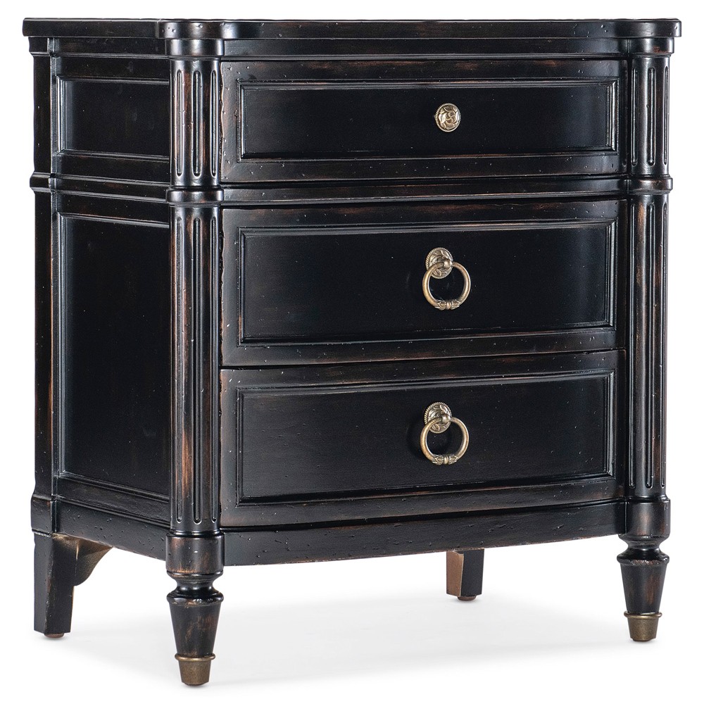 Steph Updated Traditional Aged Black Wood Nightstand|