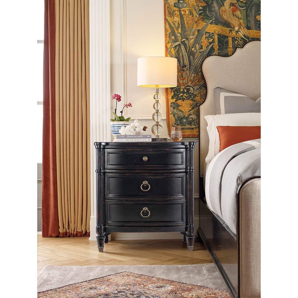 Steph Updated Traditional Aged Black Wood Nightstand|